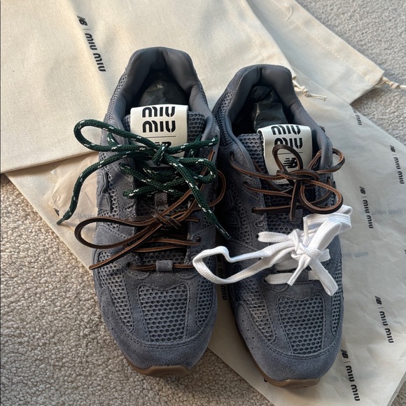 Miu Miu Gray Sneakers with Green and White Laces - Picture 9 of 9